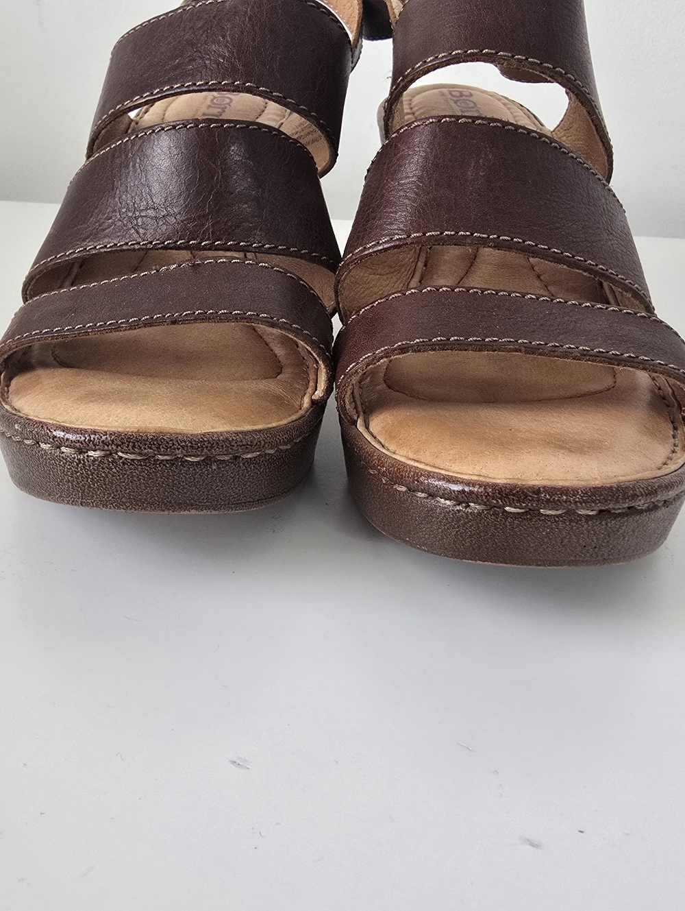 Born Warner Block Heel Strappy Brown Leather Sandals 7M Boho Summer - Picture 3 of 11